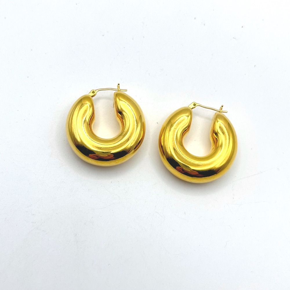 Gold Chunky Hoop Earrings Bold Hollow Dome High Polish 1 Inch Statement Hoops